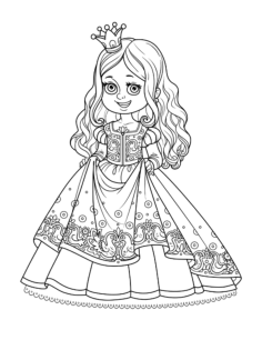 Princess Frilly Dress Cute Coloring Pdf, Free Vectors File